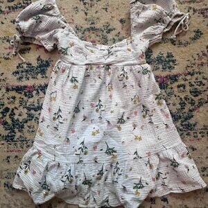 100% Cotton Gauzy Floral Puff Sleeve Mini Dress Cottagecore Coquette Girl -Small
